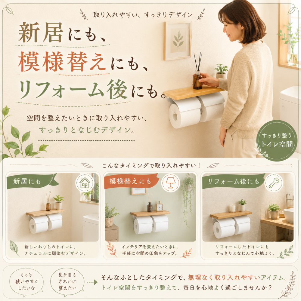 トイレットペーパーホルダー おしゃれ 2連 木製 ペーパーホルダー