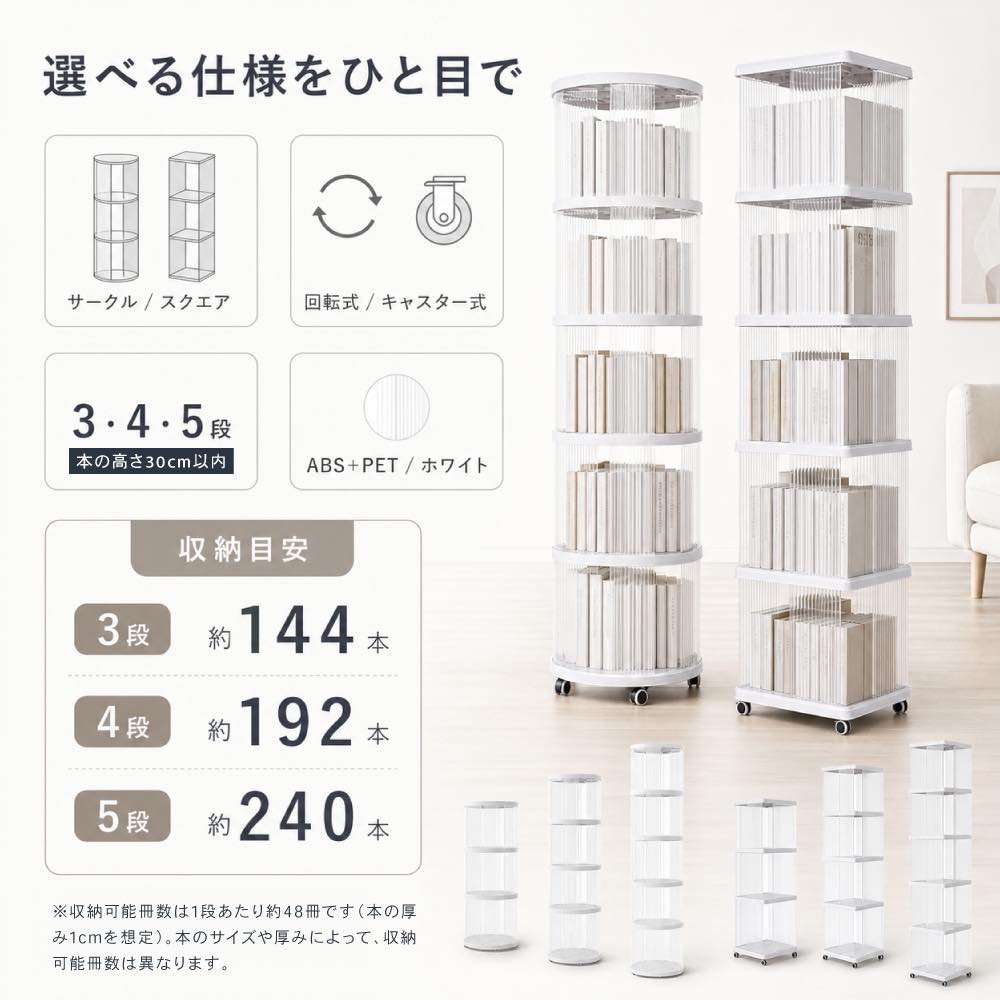 3段6980円〜】本棚 回転 回転式本棚 大容量 おしゃれ 絵本 マンガ 図鑑