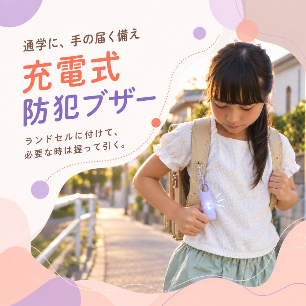 防犯ブザー 大音量 充電式 子ども 小学生 子供 かわいい LED ライト付き 大人 女性 防犯アラーム ライト 女の子 男の子 ランドセル バッグ 夜道 通学 携帯 小型 関連画像1