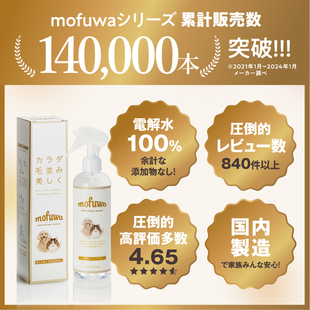 公式 mofuwa グルーミングスプレー 300ml モフワ 犬用 猫用 シャンプー 犬 猫 静電気 消臭 ブラッシングスプレー 毛玉ほぐし 無香料 着色料 もふわ モフア