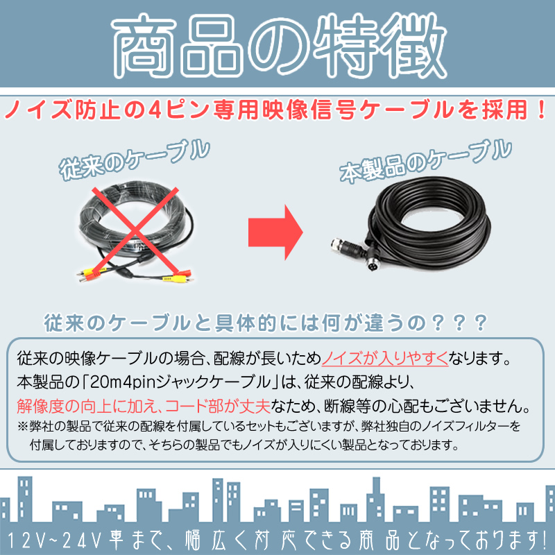 オンダッシュモニター 9インチ 4分割 バックカメラ セット 車載モニター バック連動 バックモニター 赤外線LED搭載 4ピン配線 12V 24V 10m＆20mケーブル2set | いすゞ | 01