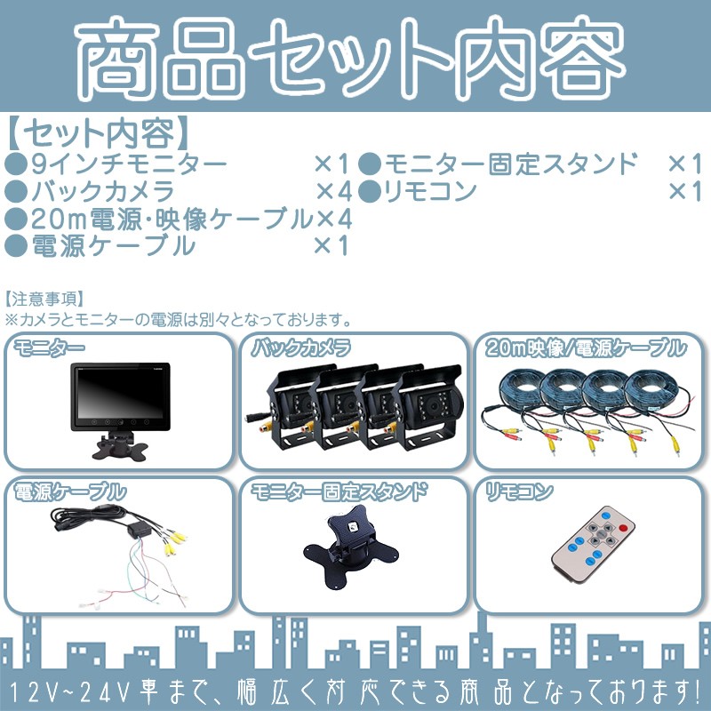 ダイナ カーゴ 7インチ 4分割 オンダッシュ液晶モニター + 暗視バック