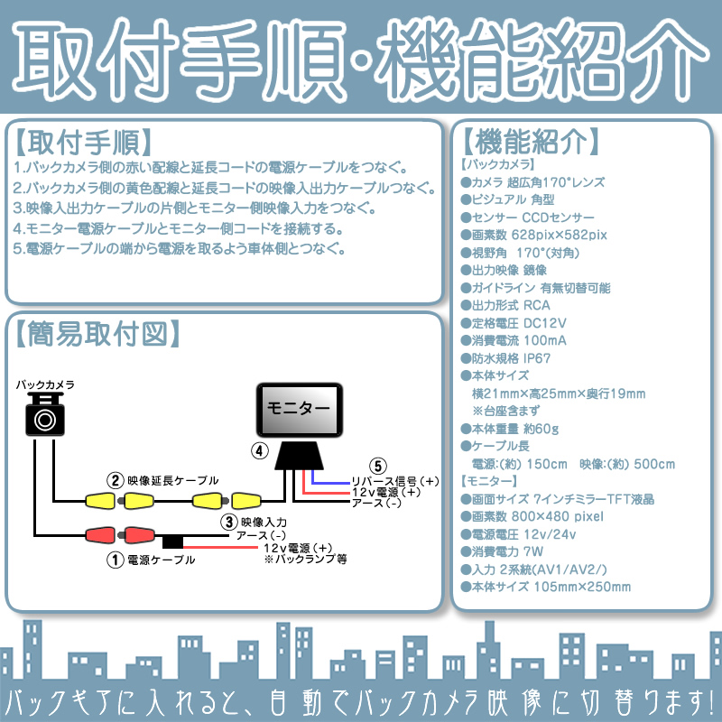 車載モニター CCDバックカメラ + ミラーモニター  7インチ 12V 24VCAT(キャタピラー)320D 930K D6R |  | 06