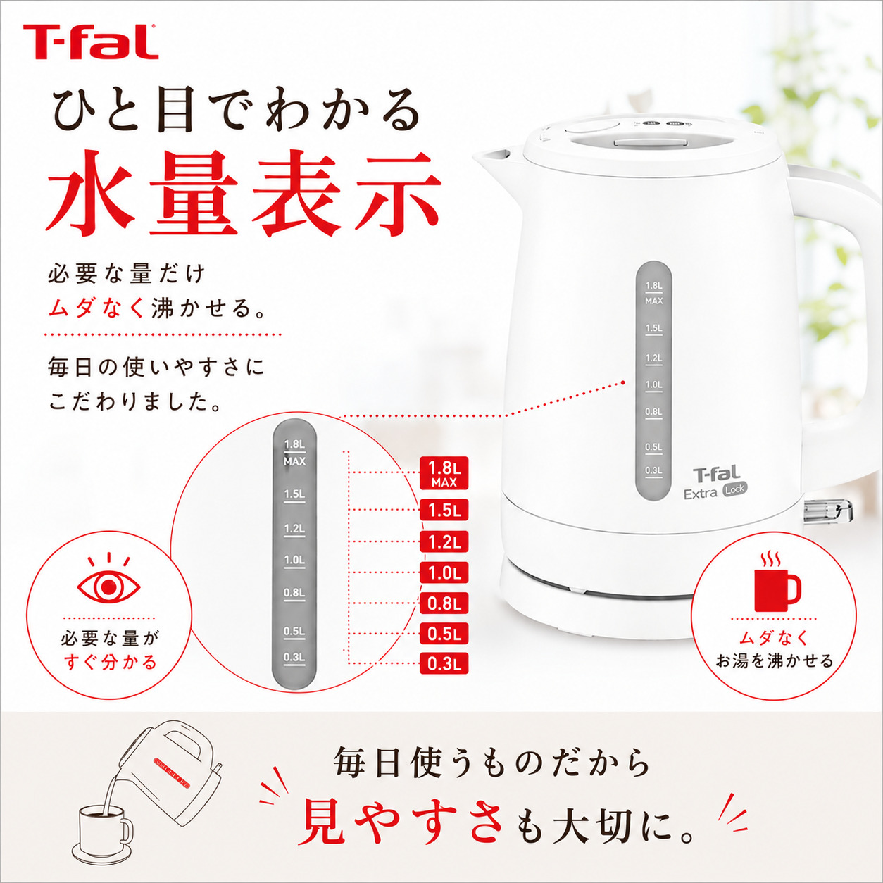 T-fal（ティファール） 電気ケトル 1.8L エクストラロック ブラック