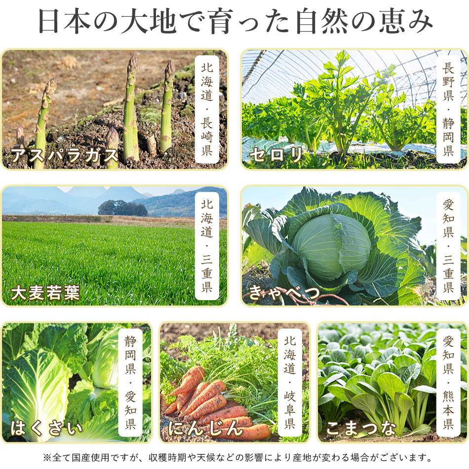 国産野菜の粉末、原産地