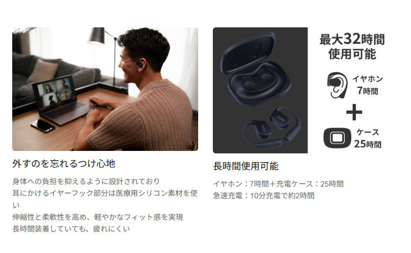 Cleer ARC Air 2 オープンイヤー型完全ワイヤレスイヤホン Bluetooth5