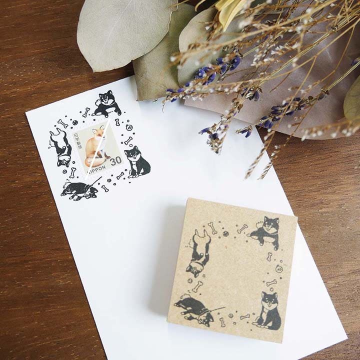 切手フレーム（しば犬だらけ） ゴム印 （a-065） 切手枠 飾り枠 手紙