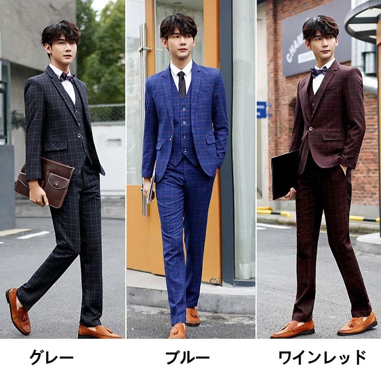スリーピース スーツ メンズ ビジネススーツ セットアップ 結婚式 チェック スーツセットアップ 3ピーススーツ カジュアルスーツ 細身 ベスト 3点セット  通勤 :y240949:mooti - 通販 - Yahoo!ショッピング