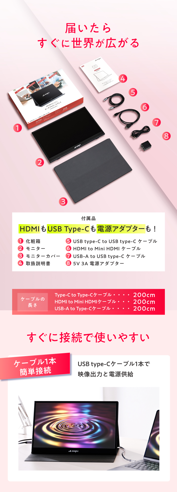日本企業 ポータブルディスプレイ 15.6インチ フルHD IPS モバイル