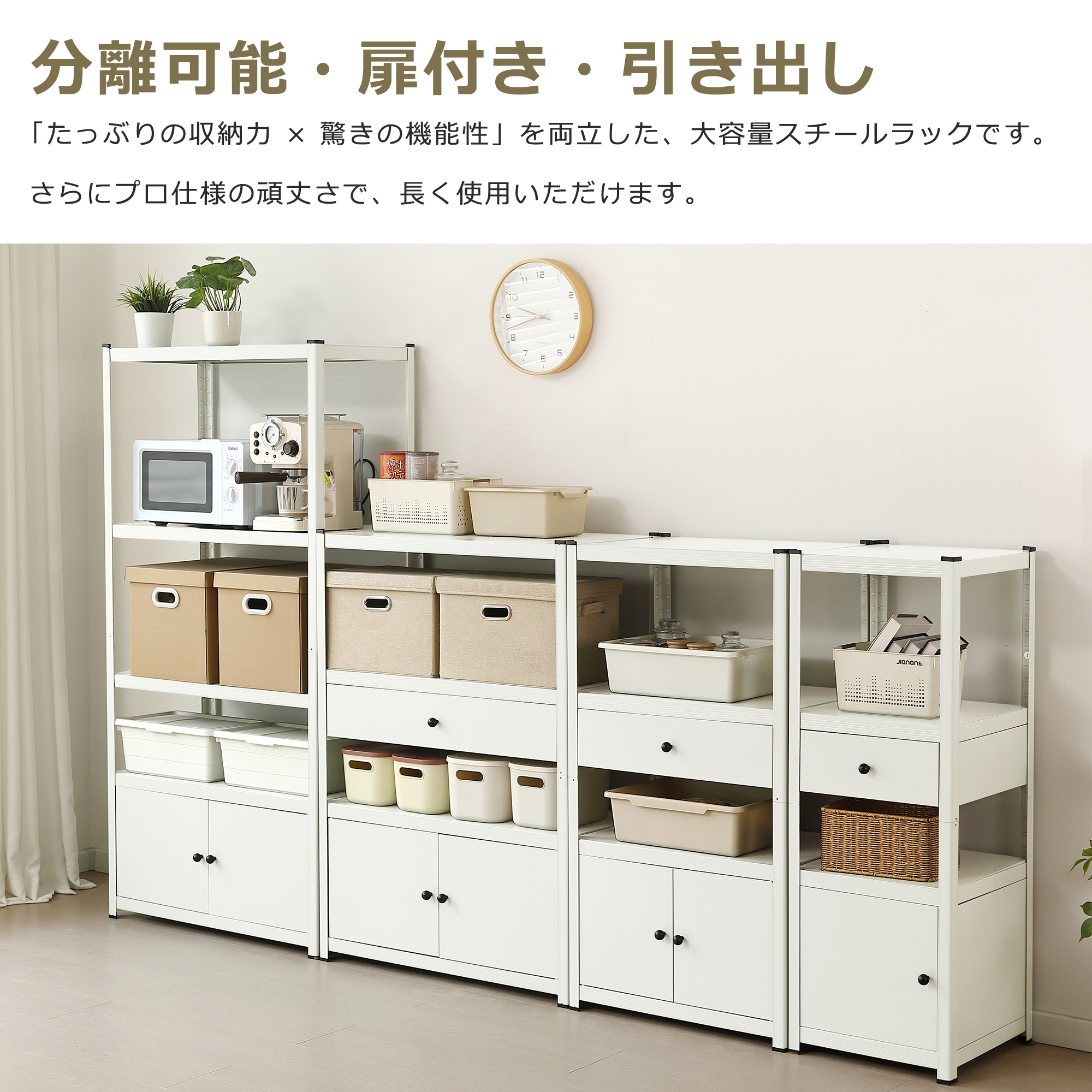 幅40cm奥行40cm高さ112cm】スチールラック 高さ調整可能 扉付き