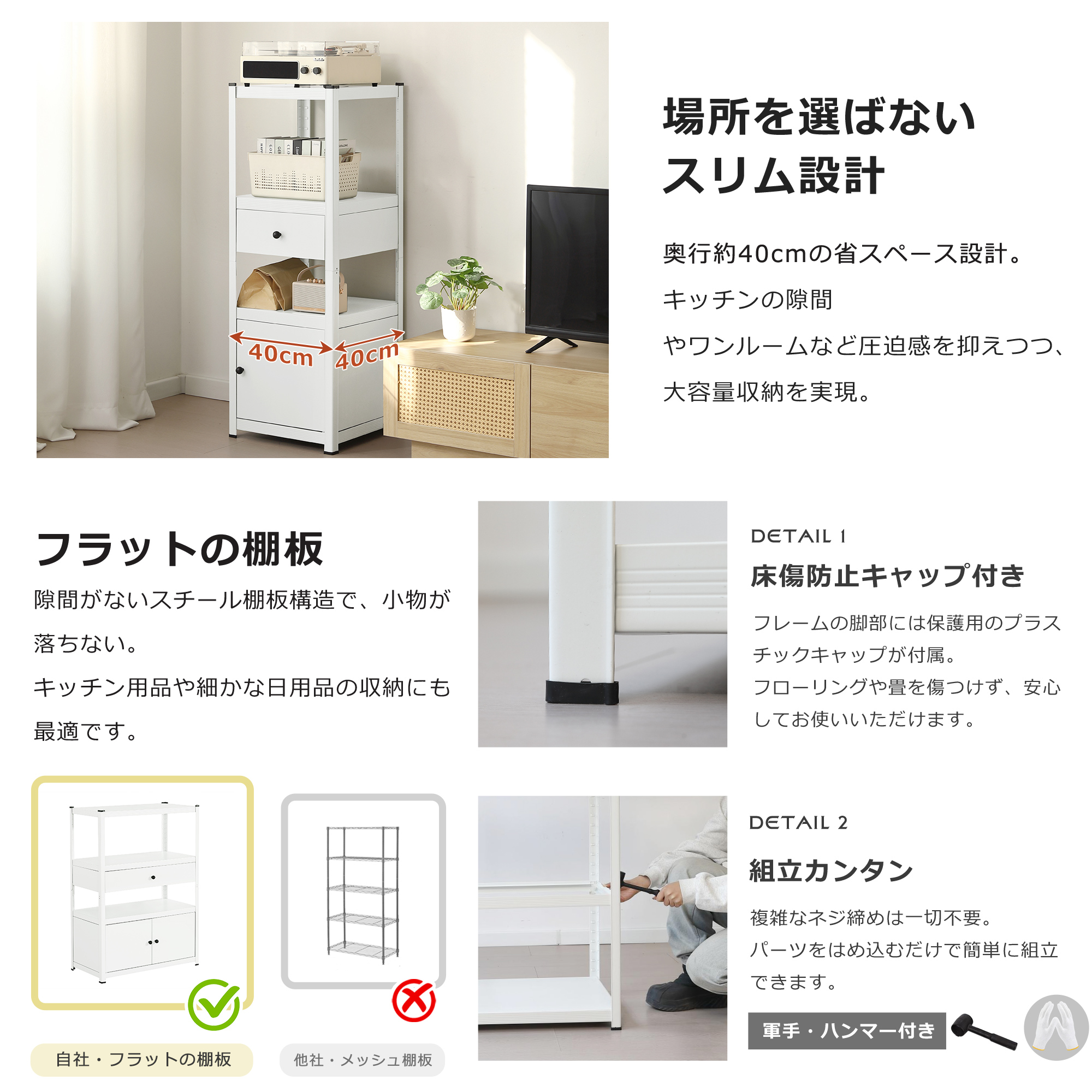 幅40cm奥行40cm高さ112cm】スチールラック 高さ調整可能 扉付き