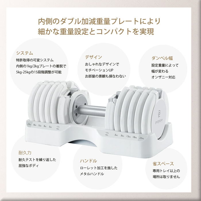 爆買 BYZOOM バイズーム Pure Series 可変式ダンベル 25kgホワイト