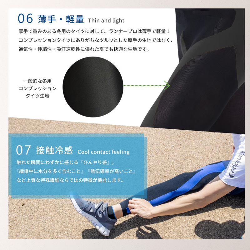 Runtage アスリートランナーPRO version2 十分丈 日本製コンプレッションタイツ 接触冷感 IF10C-04
