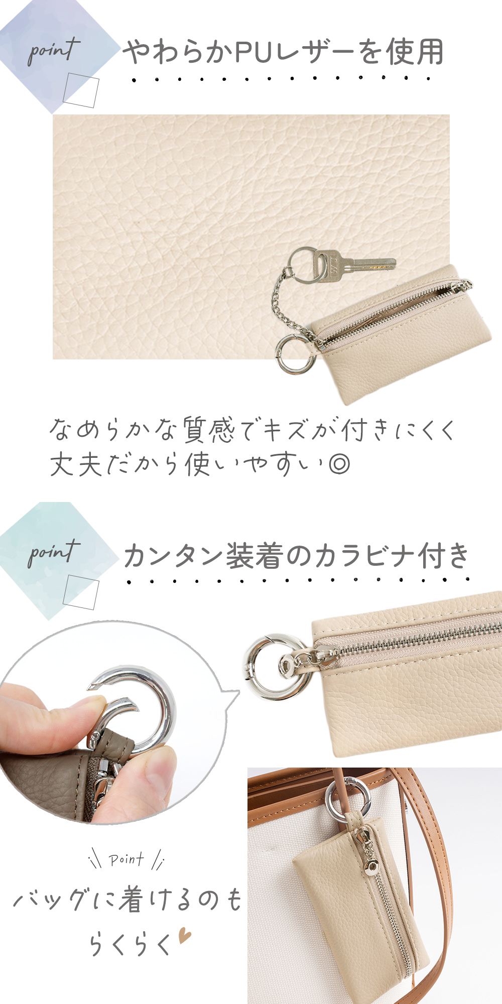 キーケース コンパクト レディース スマートキー 車 レザー調 フェイク