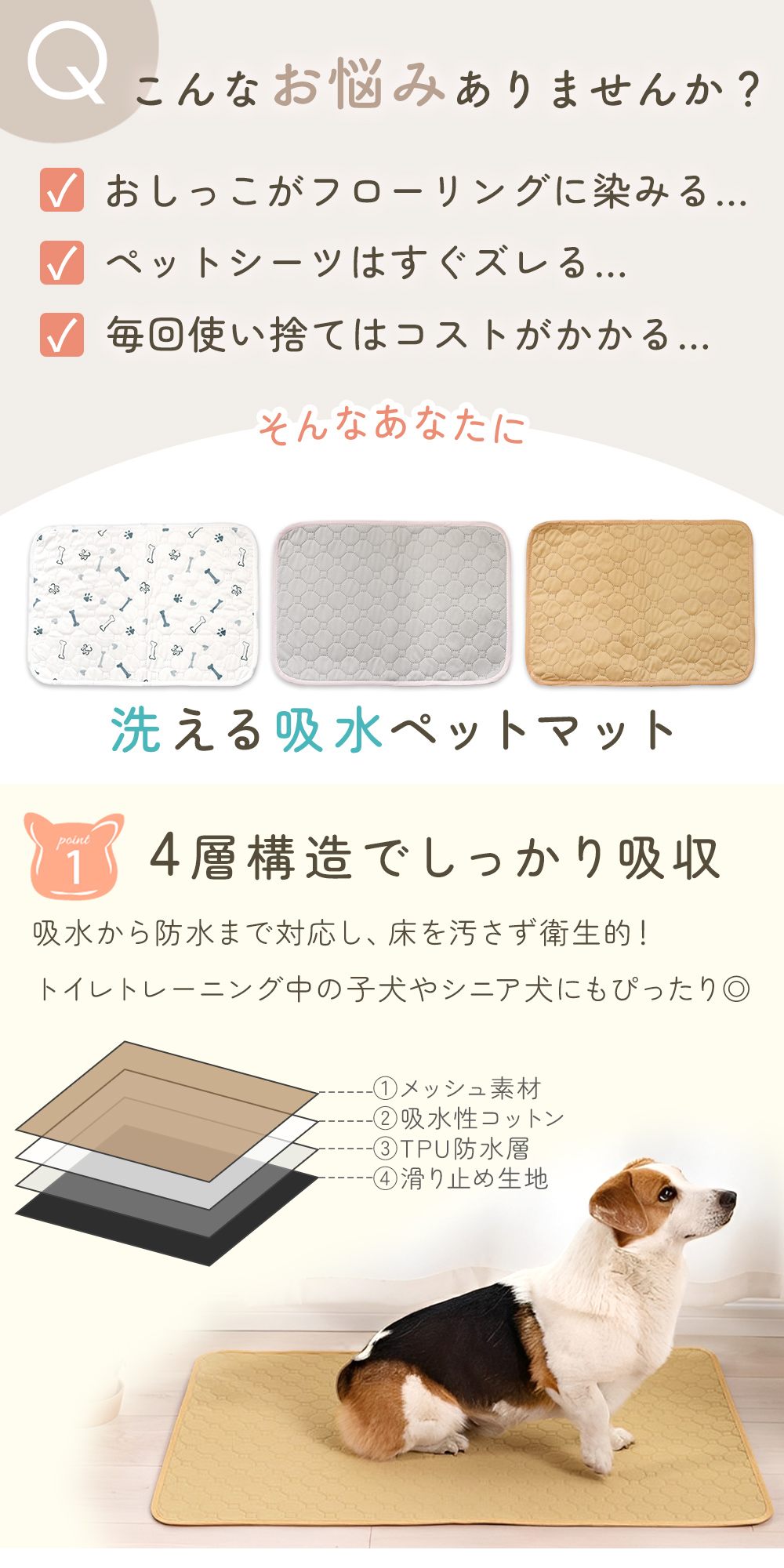 ペット吸水マット 2枚セット 吸水シーツ 洗える 大判 犬 猫 ペット