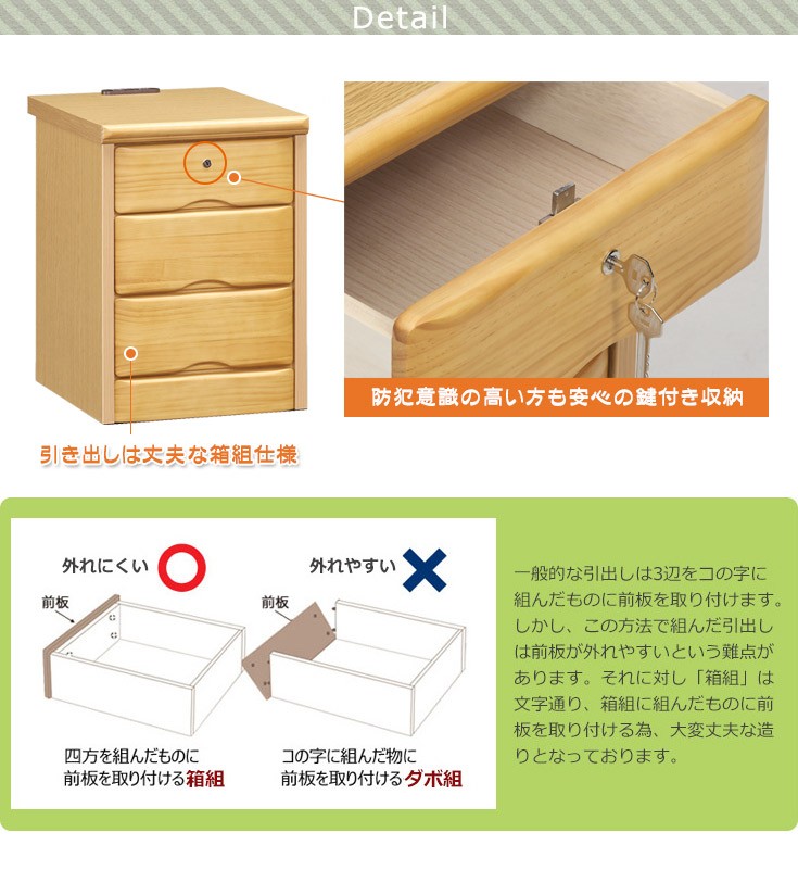 国産ナイトテーブル（幅36cm-引出し）