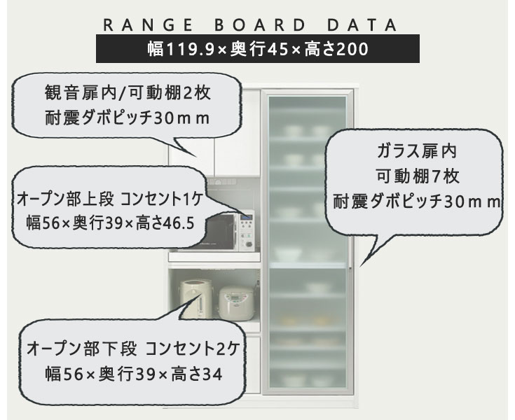 食器棚 引き戸 キッチンボード ダイニングボード レンジ台 ガラス 幅 