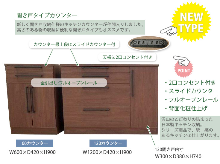 キッチンカウンター 作業台 間仕切り 下 収納 食器棚 120cm ロータイプ