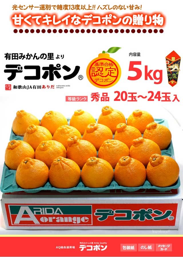 有田 デコポン (20-24玉/約5kg) 和歌山産 デコポン でこぽん 秀品 贈答