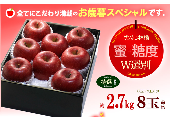 ダブル光センサー蜜入りサンふじ2.7kg
