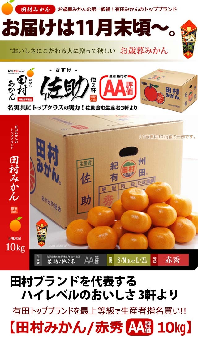 田村みかん 佐助 他2名 赤秀 (約10kg) 和歌山有田産 生産者限定 さすけ