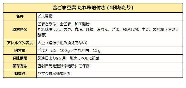 金ごま豆腐成分表