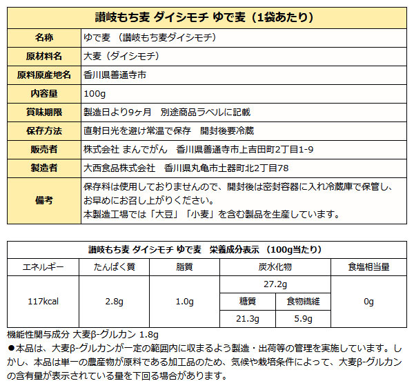 ゆで麦成分表