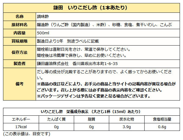 鎌田いりこだし酢成分表