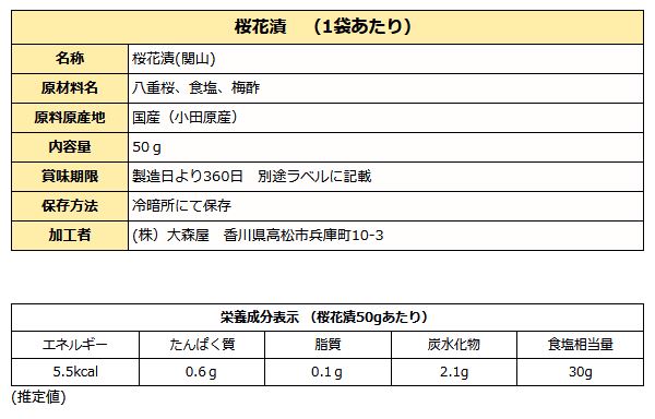 桜花漬け成分表