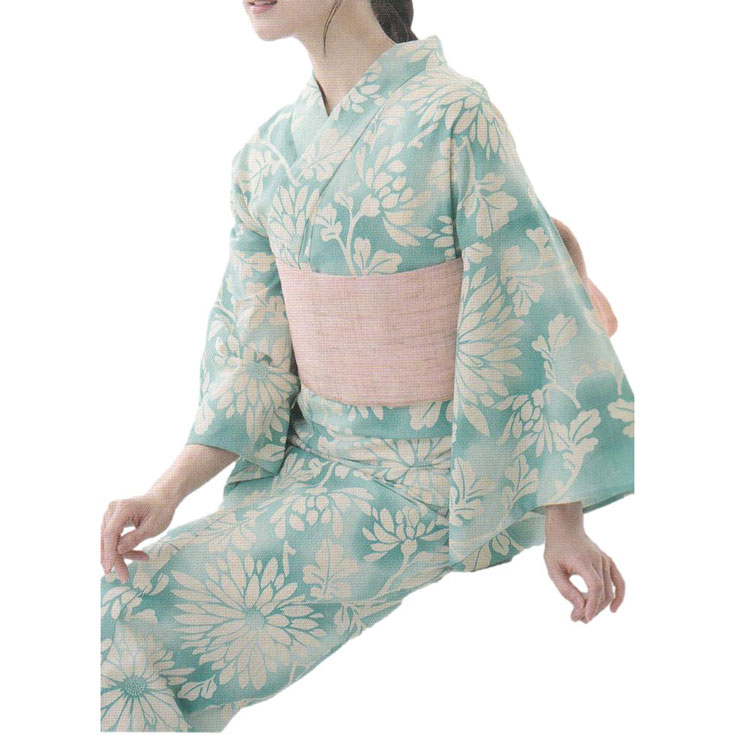 本染浴衣 源氏物語ゆかた 反物 未仕立品 No.6010 「綿と麻の布」菊の花