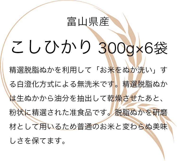 お米 ギフト 米 300g 2合 (2合×6袋) こしひかり 無洗米 富山県産 令和7
