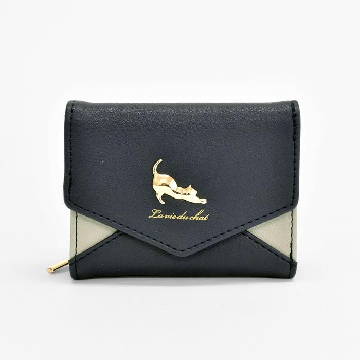 黒　ネコ　財布　カードケース　コンパクト　黒猫　ミニ財布