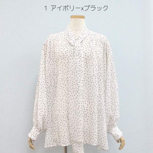 marie d'or マリードール 12405 シフォン ドット プリント ボウタイ ブラウス | MARIED'OR | 01