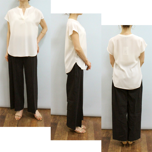 ☆ 美品theory 23SS スキッパーブラウス　アイボリー　Sサイズ theory（セオリー） 6208216 スキッパー ネック プルオーバー ブラウス