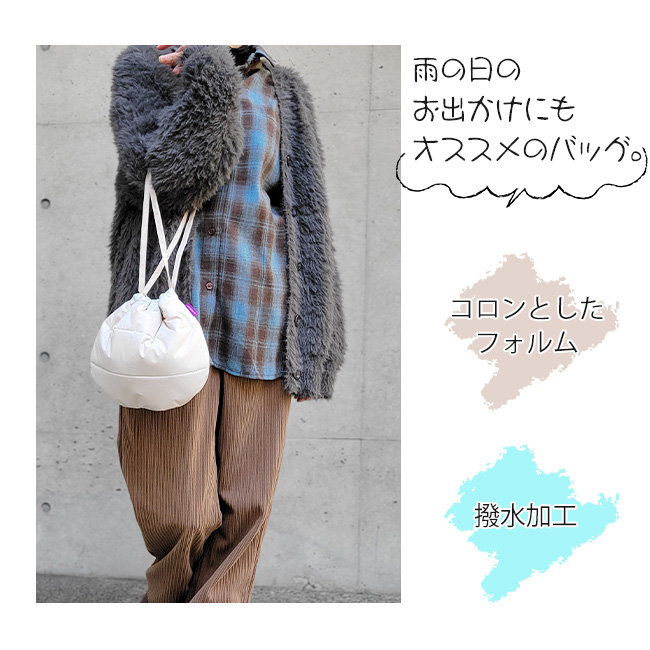 ザスリー the3 無地 撥水 もこもこ中綿バッグ 巾着バッグ ふわふわ