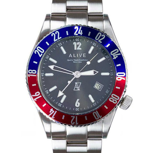 アライブ 腕時計 アライヴ 時計 ALIVE gravitygmt WATCH watch 防水 グラヴィティGMT グラビティ メンズ シルバー | Alive Athletics | 01