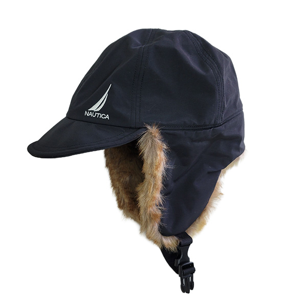 NAUTICA ノーティカ モコモコ ファー 帽子 イヤーフラップキャップ フライトキャップ　飛行帽 冬 ロゴ メンズ レディース あたたかい 黒 プレゼント | NAUTICA | 01