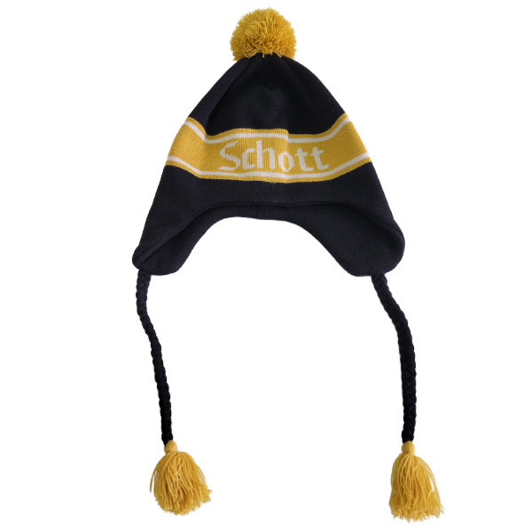 Schott NYC ショット ニット帽 冬 ニット 帽子 ビーニー イヤーフラップ ワンポイント ロゴ メンズ レディース N.Y.C アメカジ ボンボン 耳当て付き | Schott N.Y.C | 01