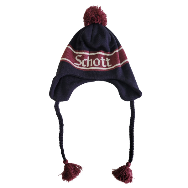 Schott NYC ショット ニット帽 冬 ニット 帽子 ビーニー イヤーフラップ ワンポイント ロゴ メンズ レディース N.Y.C アメカジ ボンボン 耳当て付き | Schott N.Y.C | 02