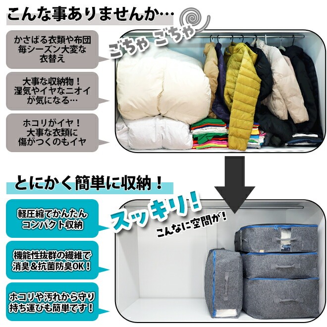 Air job 軽圧縮収納ケース 収納 圧縮 ケース 大 小 セット Amazon｜エアジョブ 軽圧縮収納ケース 2枚組 除湿 吸湿 消臭 抗菌防臭