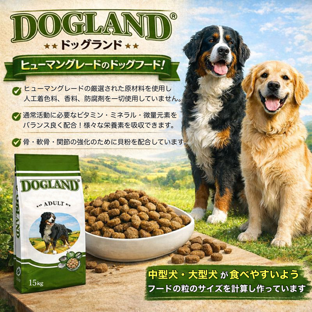 ブラン　ドッグフード　15kg BEWITAL] ドッグランド アダルト 中型犬・大型犬向け 大粒 15Kg 成犬用