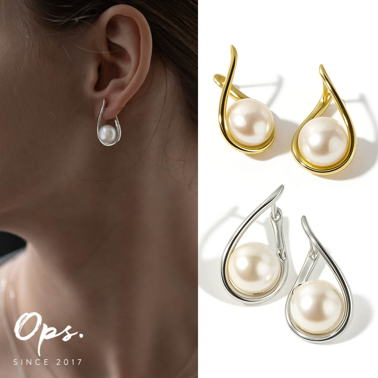 Ops.（オプス） ピアス パール 真珠 一粒 18k 18金 シルバー925 フープ