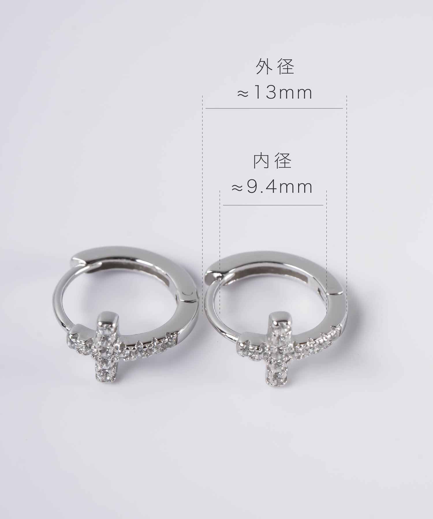 爆買 ピアス シルバー925 つけっぱなし ジルコニア 中折れ式 十字架 クロス フープピアス アレルギー対応 フープ 小さめ 華奢 ギフト シンプル 誕生日 kyの画像