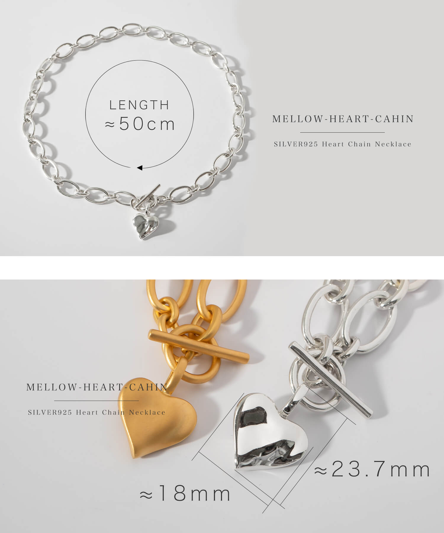 ネックレス レディース シルバー925 ゴールド 太め 【mellow-heart-chain-nk メロウ・ハート】  ハート ネックレス 金属アレルギー 18金｜ops-jewel｜18