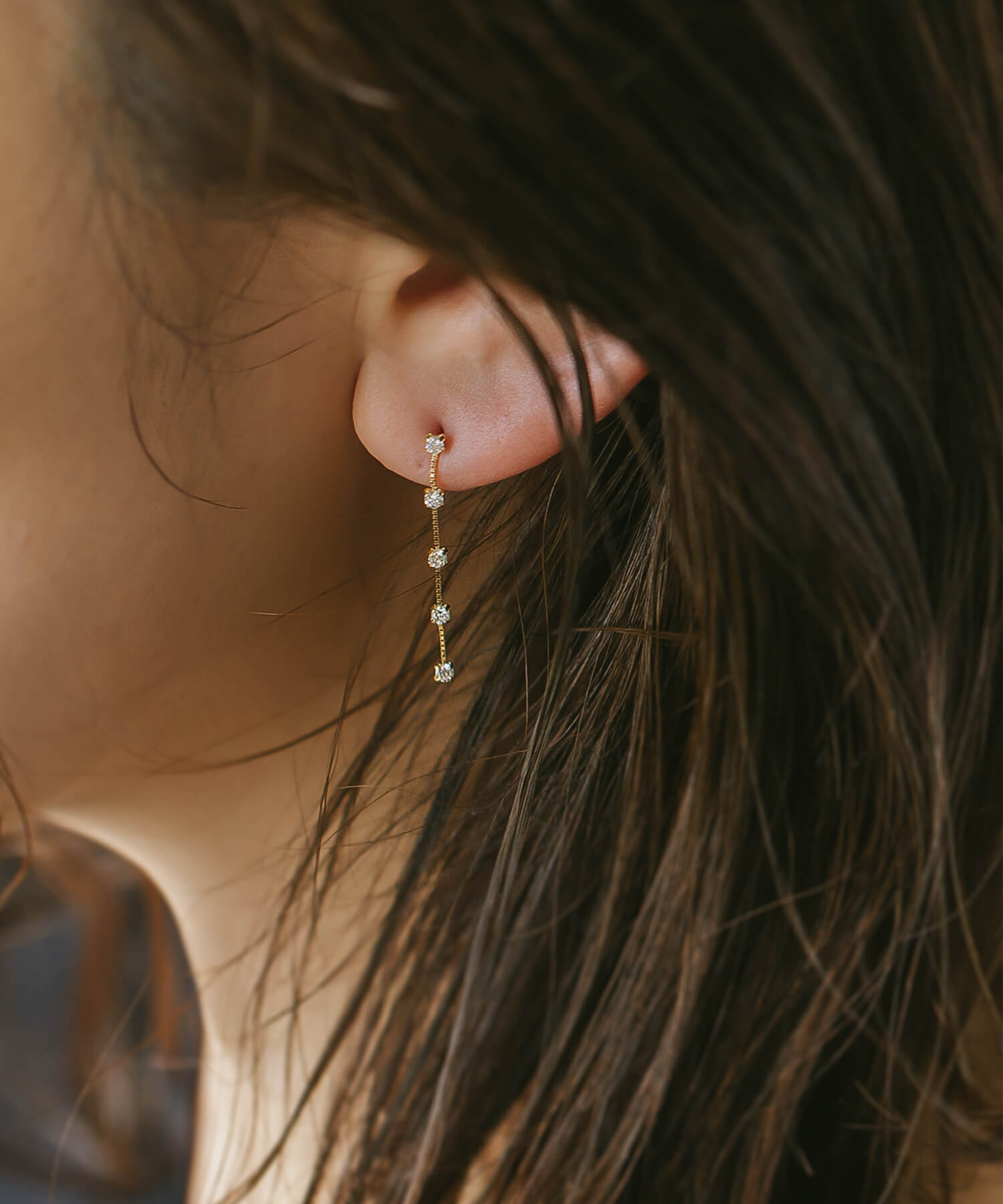 爆買 ピアス レディース チェーンピアス 甲府 5連 ピアス ダイヤ 0.3ct 揺れる SIクラス Fido フィド ロングピアス 18金 18k 金属アレルギー対応 入園 入の画像