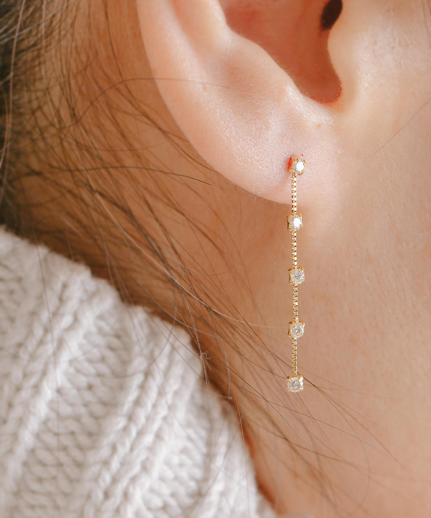 Ops. ピアス レディース チェーンピアス 甲府 5連 ダイヤ 0.3ct