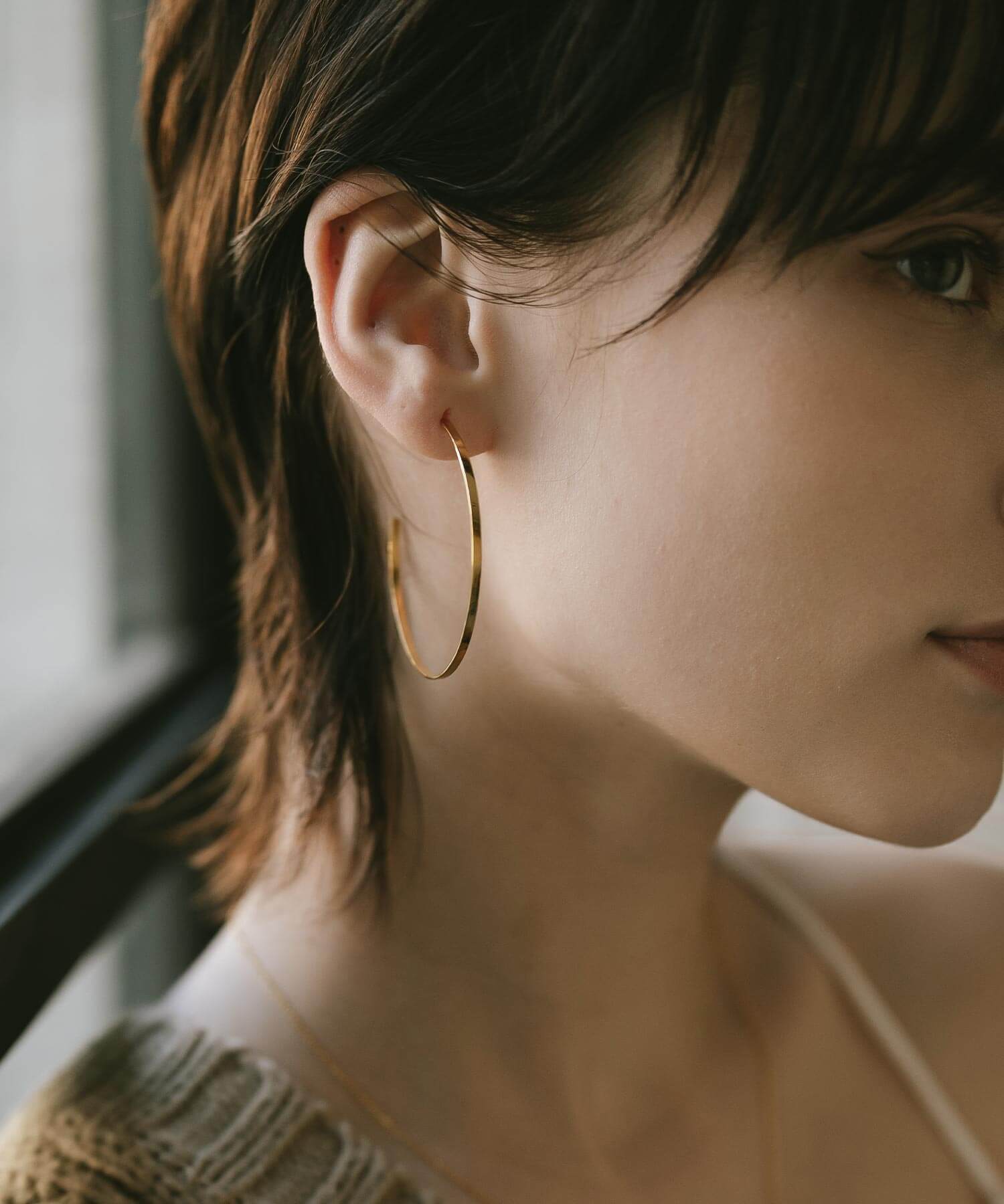 K18YG ピアス フープピアス 表面加工 模様 柄 大ぶり ボリューム 18K K18YG ピアス フープピアス 表面加工 模様 柄 大ぶり ボリューム 18K