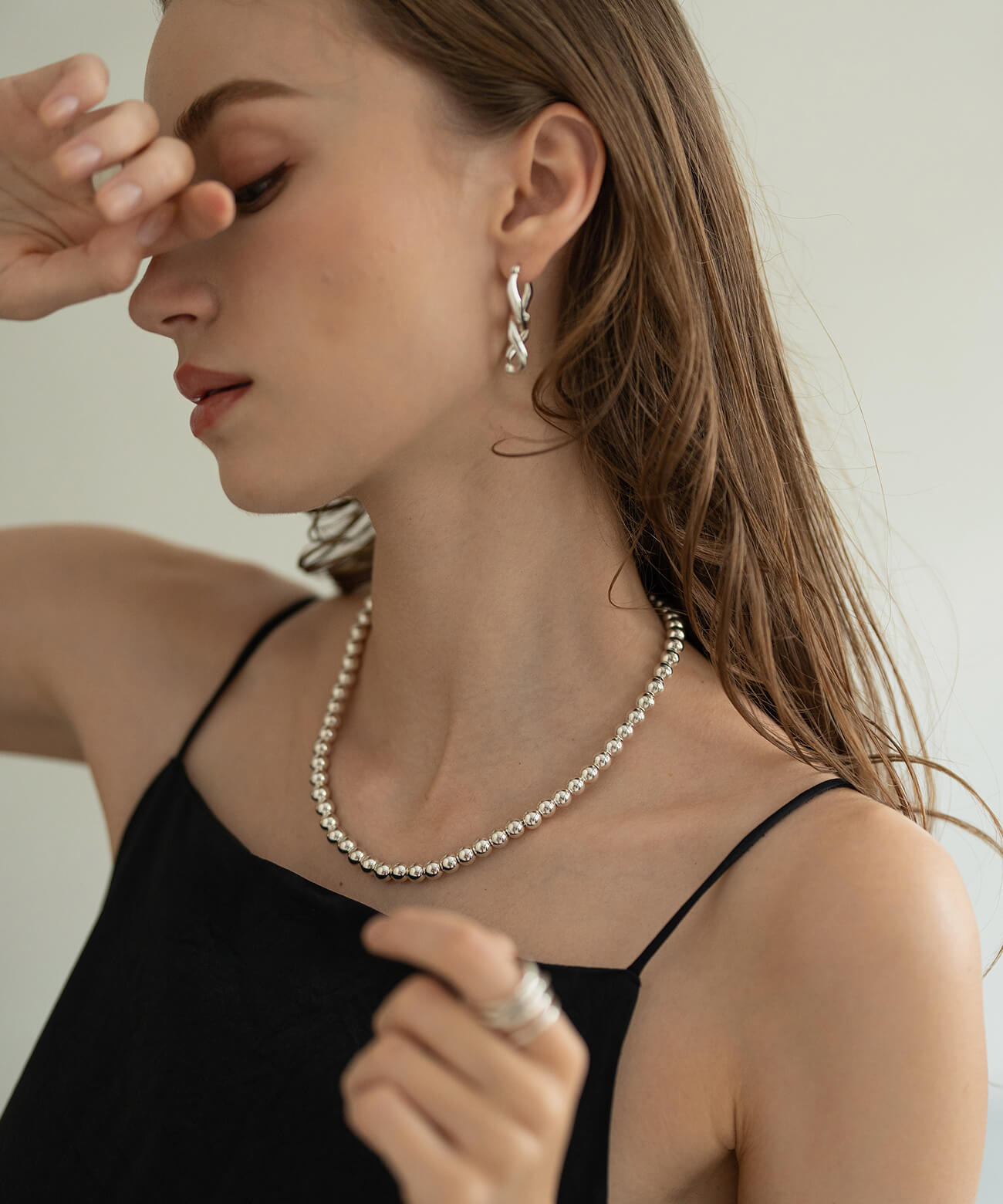 【美品】Ops.ナバホパール メタルボールネックレス　7mm シルバー925 Ops.（オプス） ネックレス レディース ボールチェーン ネックレス 7mm