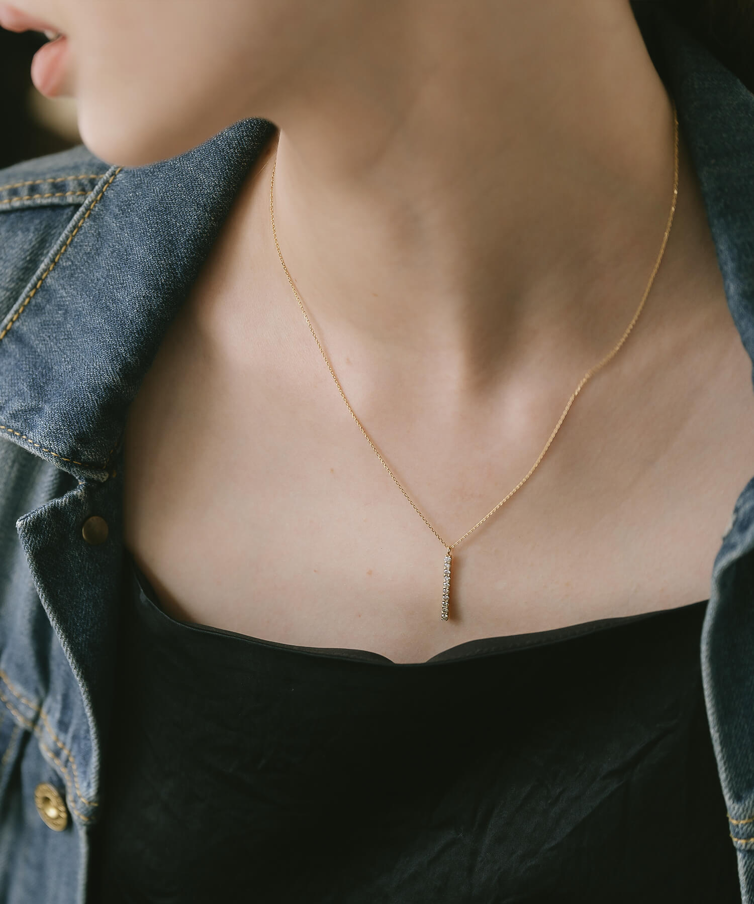爆買 ダイヤモンド ネックレス 0.3ct 18k レディース 【tuplet-lucere トゥプレ・ルチェレ】 10粒 k18 ネックレス バータイプ 縦ライン 18金 ギフト 女性の画像