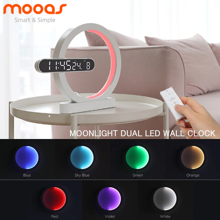 ムアス 置き時計 mooas 正規販売店 ムーンライト デュエル LED 掛け時計 日付表示 MOONLIGHT DUAL LED WALL  CLOCK LEDライト LED時計 MC-RLEDW2R ACC